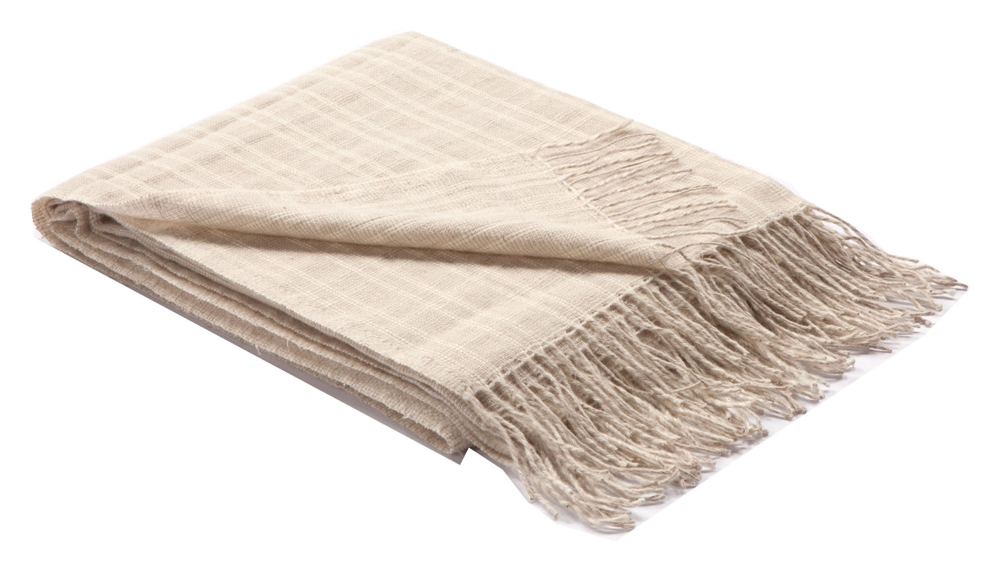 Woven Wool Throw - Light Grey & White