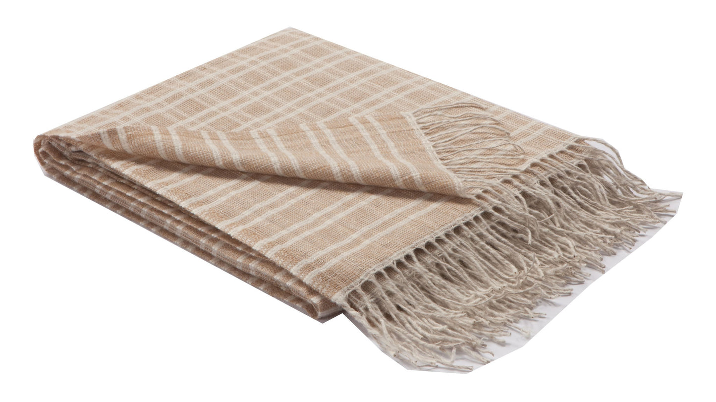 Woven Wool Throw - Sand & White